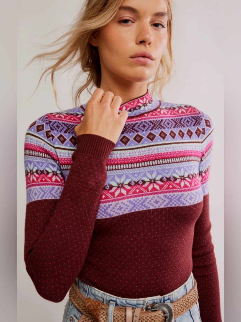 NWT Free People Fair Isle Knit Bodysuit - in Color: Maple Combo